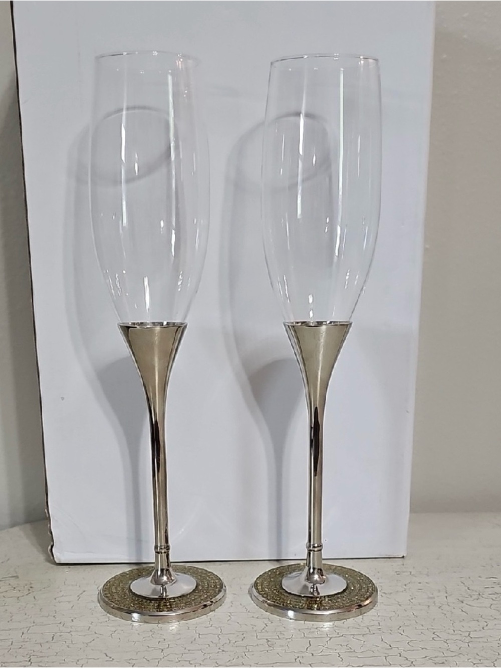 Sheridan Non-Tarnish Champagne Flute Set - 2 Pack Gold Glitter Base